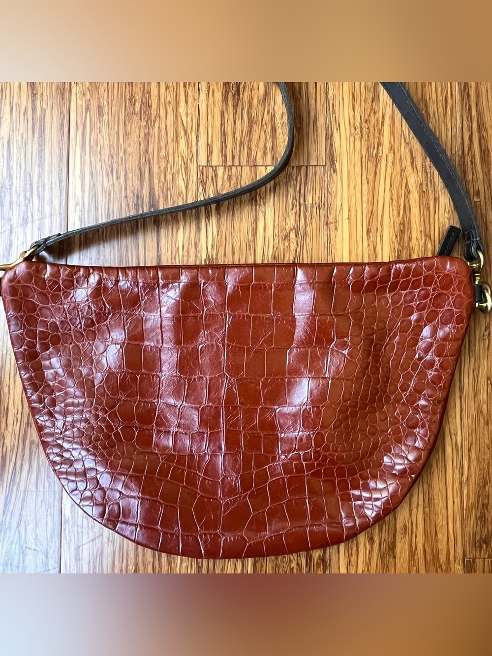 Clare V Croc-Embossed Grande Fanny in Chestnut Brown - Picture 4 of 5